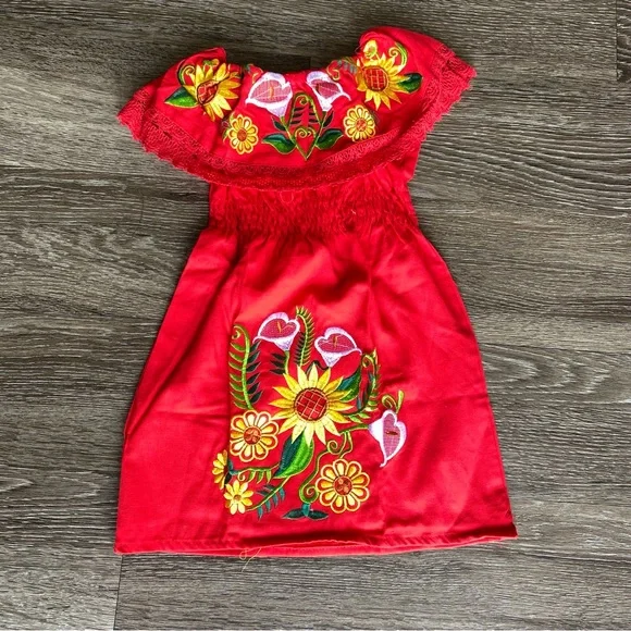 MEXICANA | Dresses | Sunflowers Embroidery Mexican Girls Dress Size 2  Vestido Mexicano | Poshmark